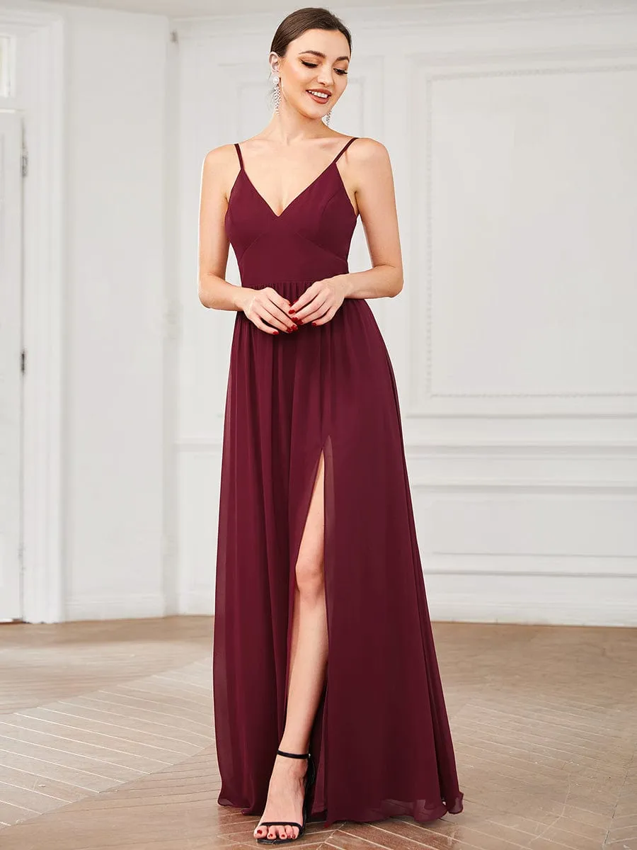 Chiffon Plunging V-Neck Spaghetti Strap Ruched A-Line Front Slit Bridesmaid Dress sold by Ever Pretty product image thumbnail 5