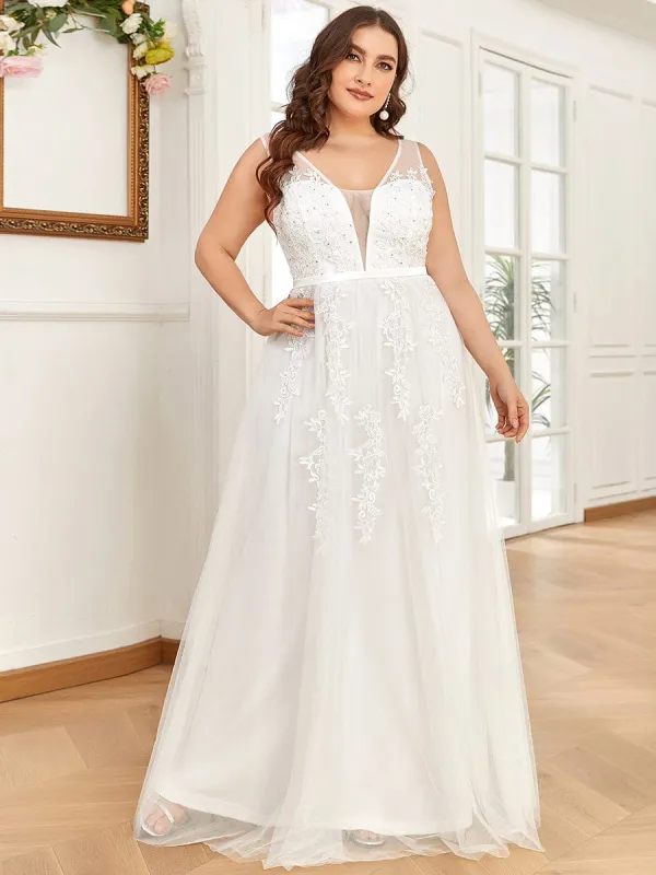 Plus Size Maxi Long Elegant Ethereal Tulle Wedding Dress sold by Ever Pretty