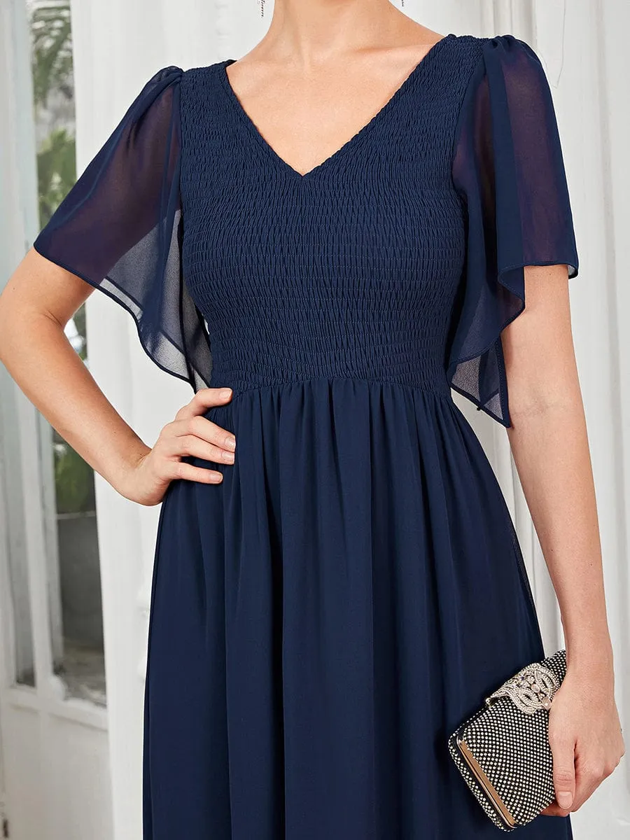 Short Sleeve V-Neck Shirred A-Line Evening Dress sold by Ever Pretty product image thumbnail 3