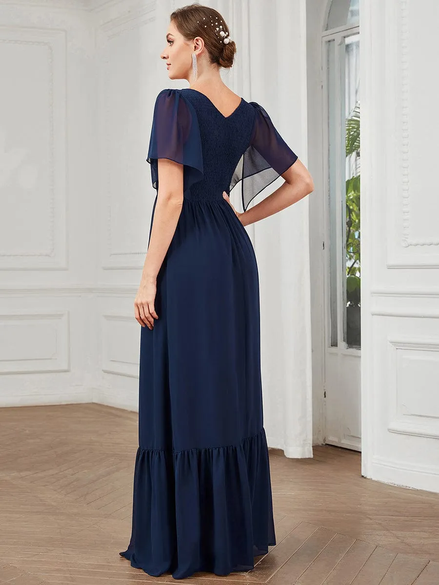 Short Sleeve V-Neck Shirred A-Line Evening Dress sold by Ever Pretty product image thumbnail 2