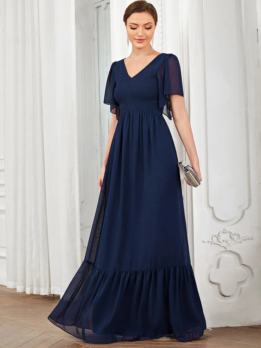 Short Sleeve V-Neck Shirred A-Line Evening Dress sold by Ever Pretty product image thumbnail 4