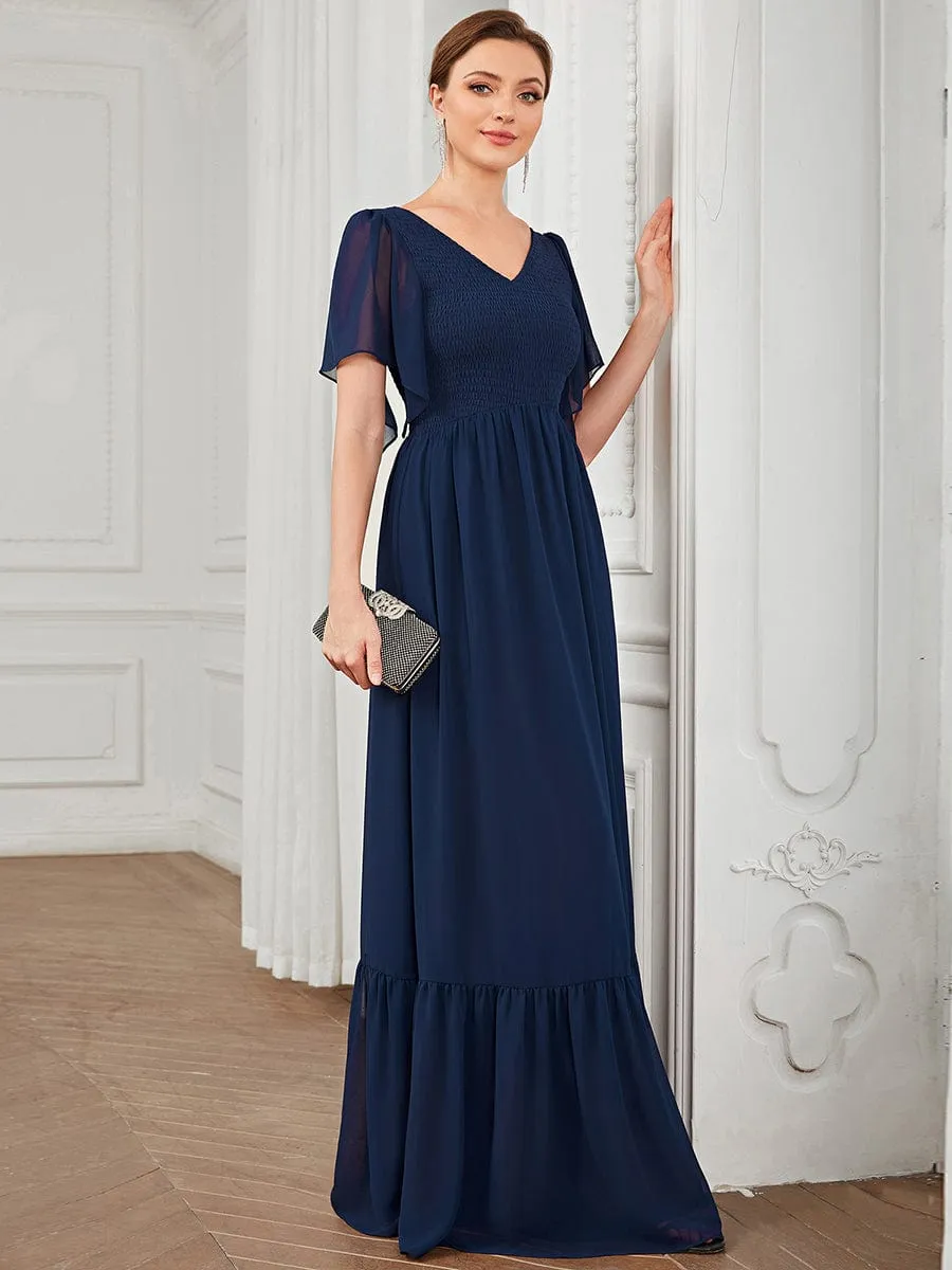Short Sleeve V-Neck Shirred A-Line Evening Dress sold by Ever Pretty product image thumbnail 5