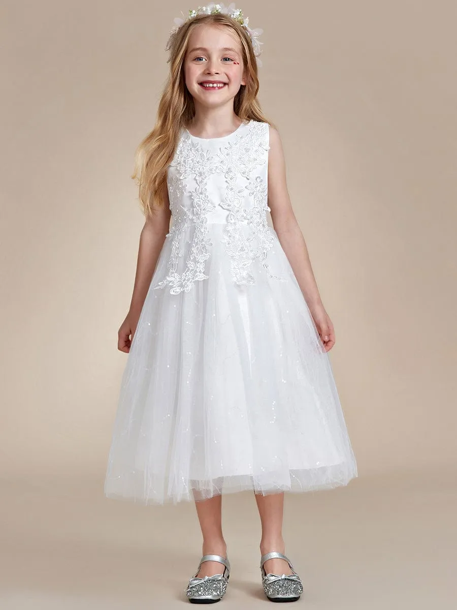 BRIE|Gorgeous White Lace and Tulle Flower Girl Dress with Flower Appliques sold by Ever Pretty product image thumbnail 5