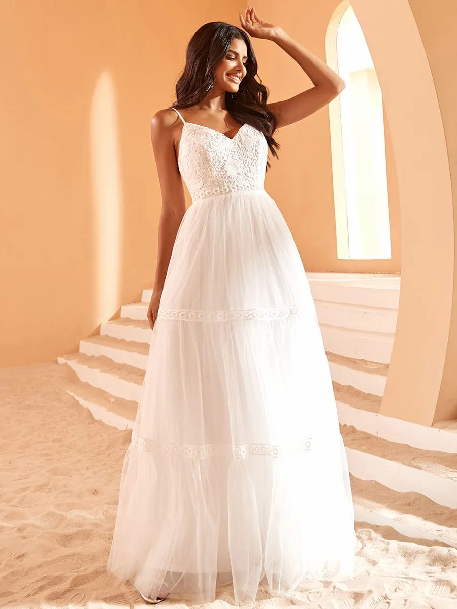 Spaghetti Strap Lace Embroidery A-Line Tulle Romantic Wedding Dress sold by Ever Pretty product image thumbnail 4