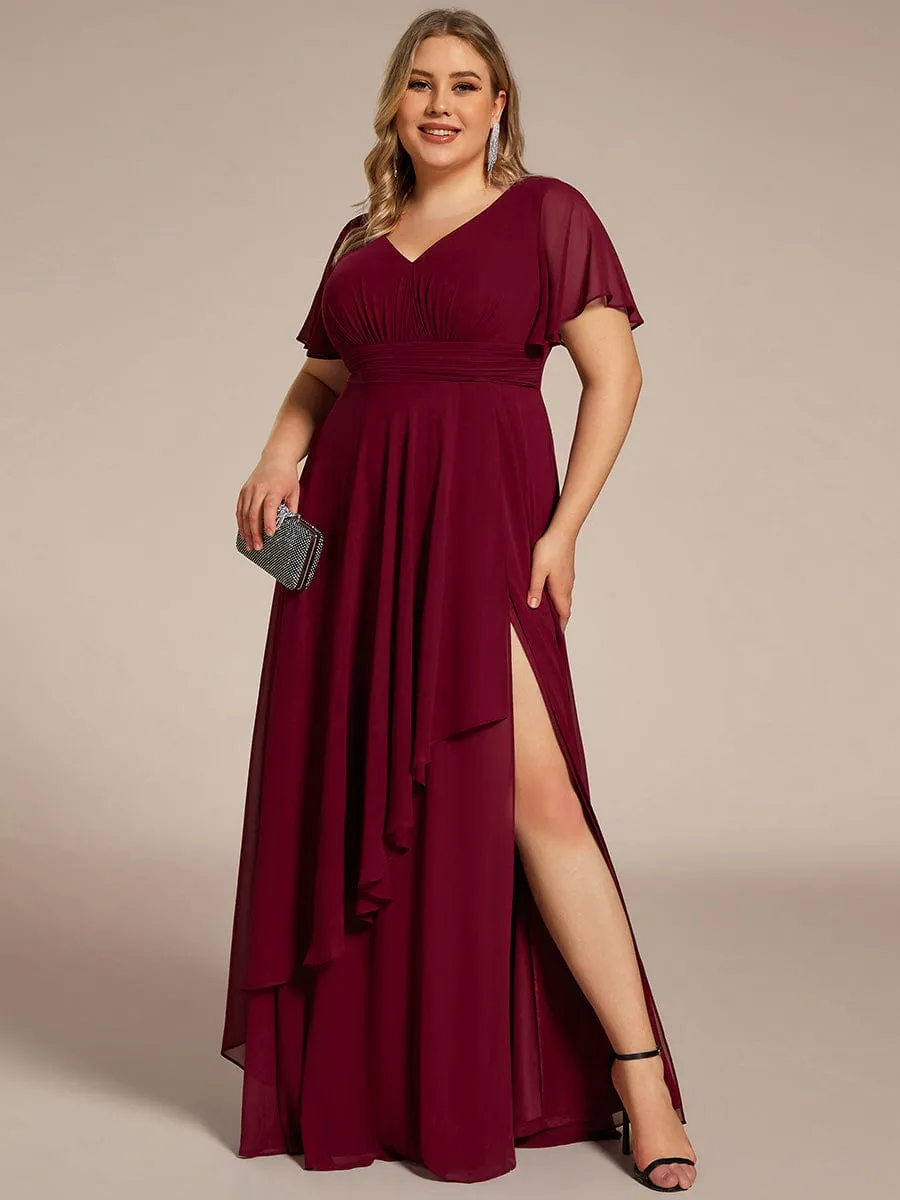 Plus Size High Slit Louts Leaf Empire Waist Chiffon Evening Dress sold by Ever Pretty product image thumbnail 5