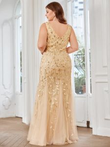 Plus Size Double V-Neck Fishtail Sequin Formal Maxi Evening Dress sold by Ever Pretty