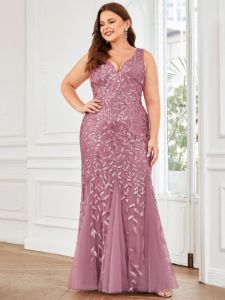 Plus Size Double V-Neck Fishtail Sequin Formal Maxi Evening Dress sold by Ever Pretty