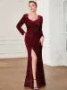 Sequin Long Sleeve Sweetheart Bodycon Front Slit Evening Dress sold by Ever Pretty