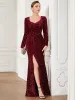 Sequin Long Sleeve Sweetheart Bodycon Front Slit Evening Dress sold by Ever Pretty