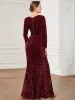 Sequin Long Sleeve Sweetheart Bodycon Front Slit Evening Dress sold by Ever Pretty
