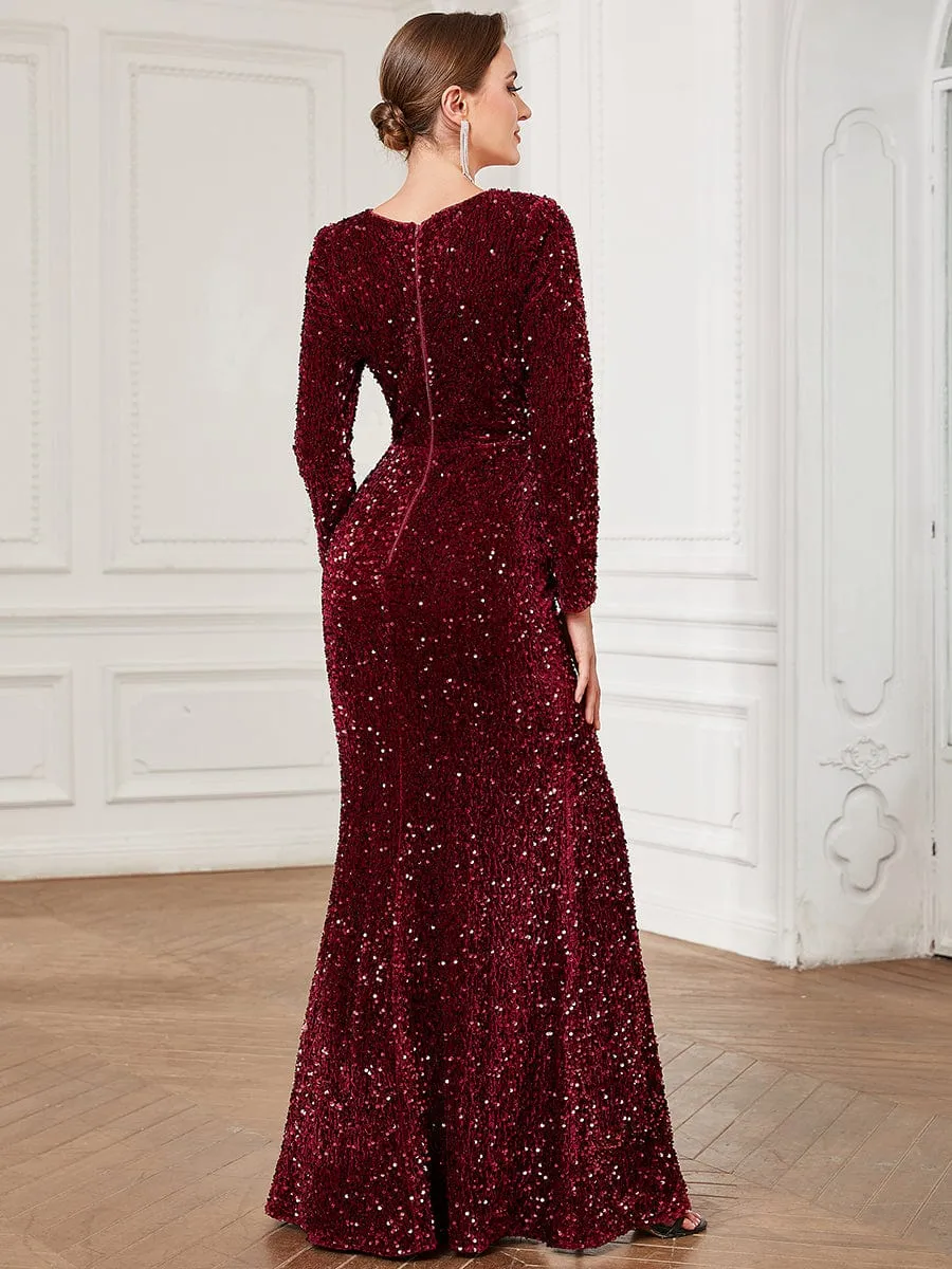Sequin Long Sleeve Sweetheart Bodycon Front Slit Evening Dress sold by Ever Pretty product image thumbnail 2