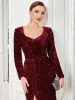 Sequin Long Sleeve Sweetheart Bodycon Front Slit Evening Dress sold by Ever Pretty