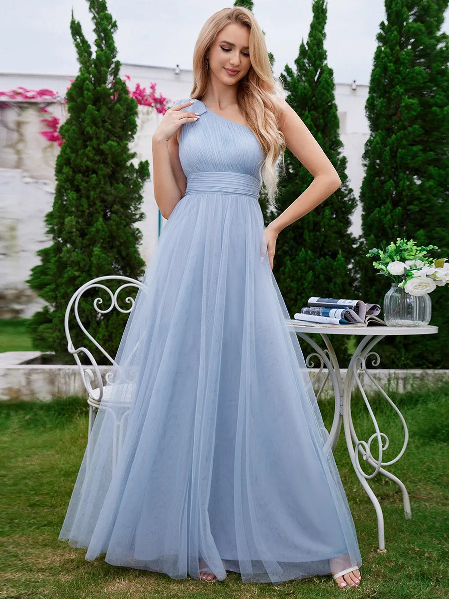 Romantic One Shoulder Bowknot Streamer Tulle A-Line Bridesmaid Dress sold by Ever Pretty product image thumbnail 4