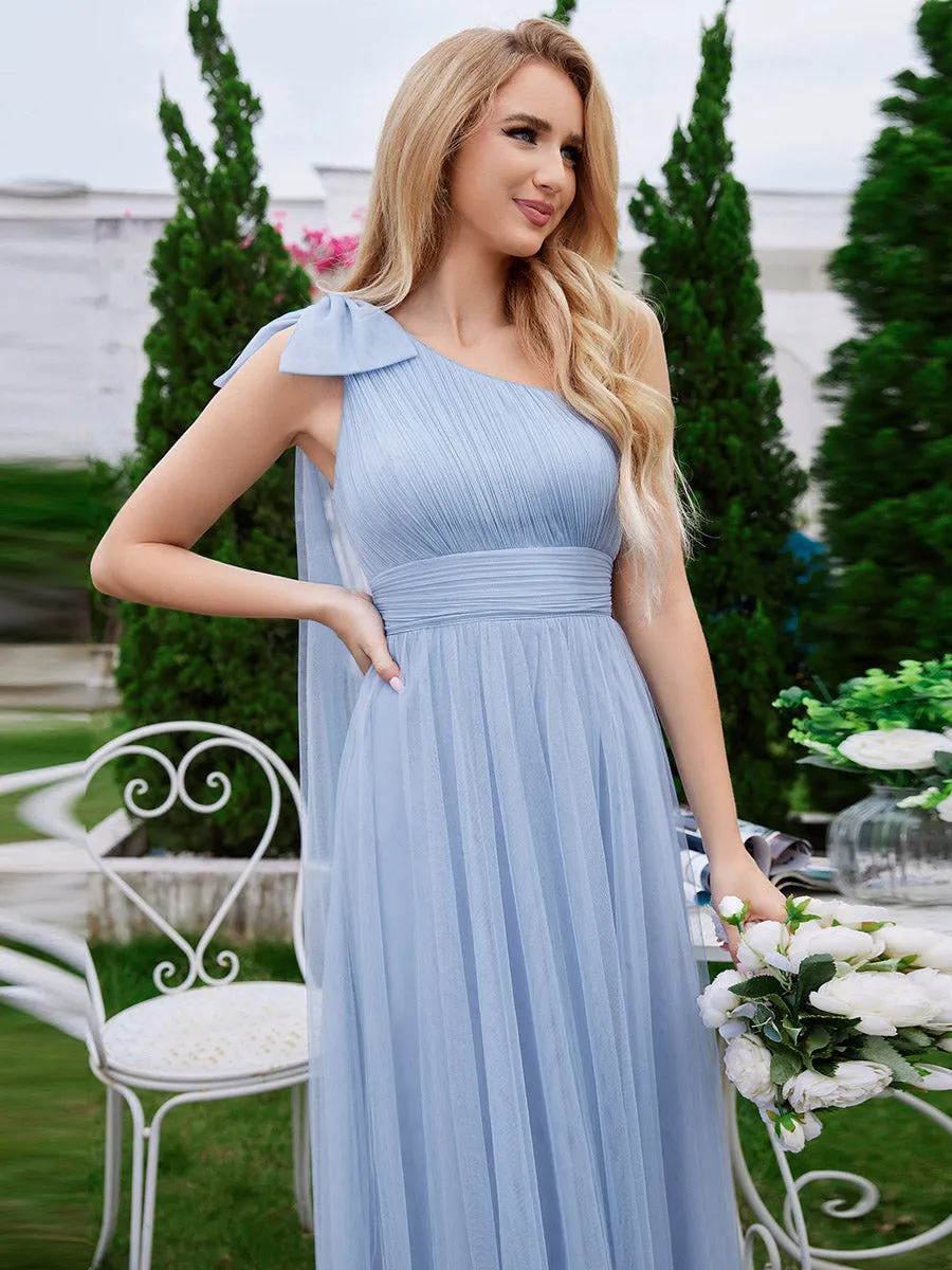 Romantic One Shoulder Bowknot Streamer Tulle A-Line Bridesmaid Dress sold by Ever Pretty product image thumbnail 3