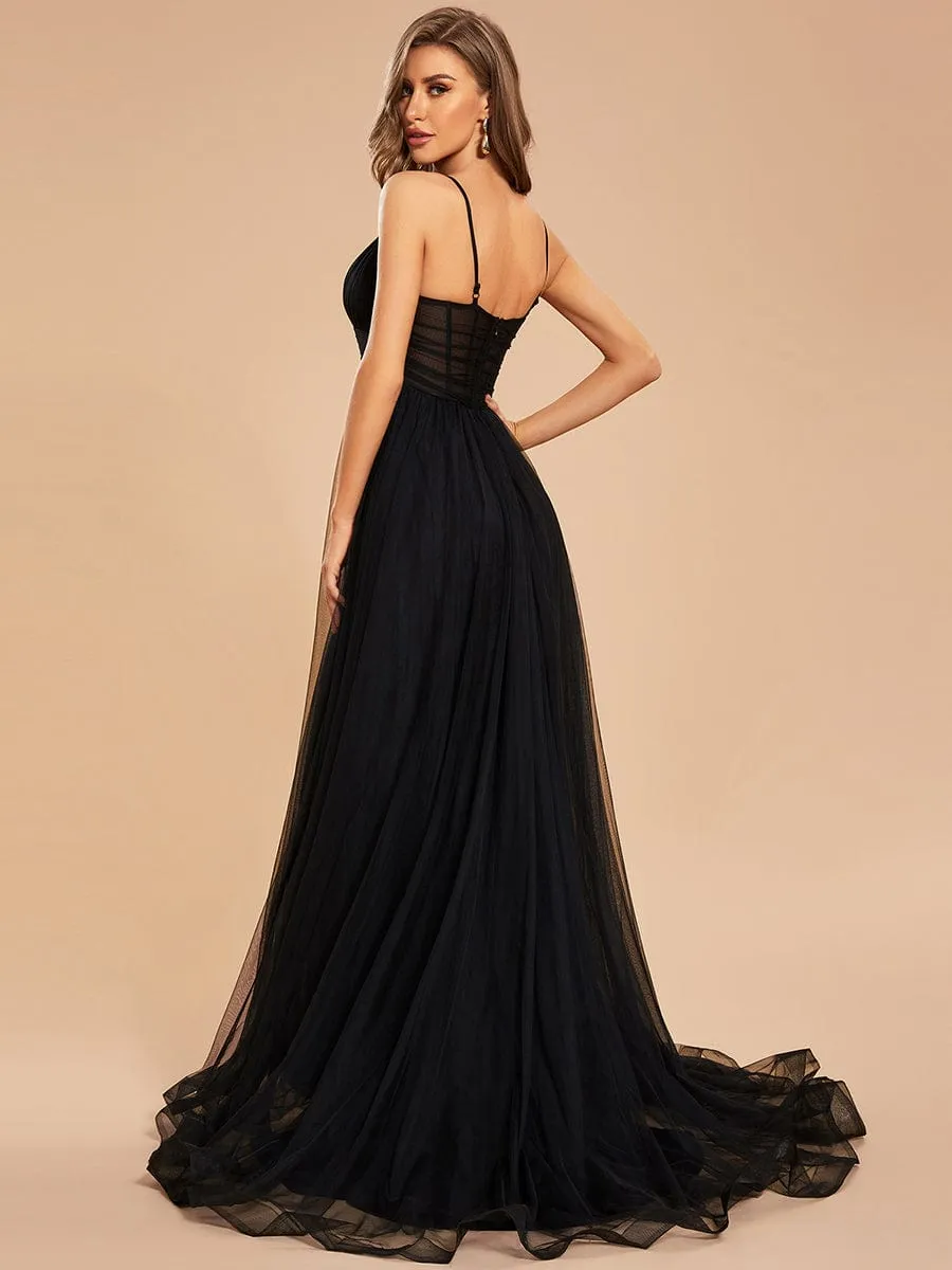 Custom Size Illusion Spaghetti Strap High Slit Tulle Prom Dress with Train sold by Ever Pretty product image thumbnail 2