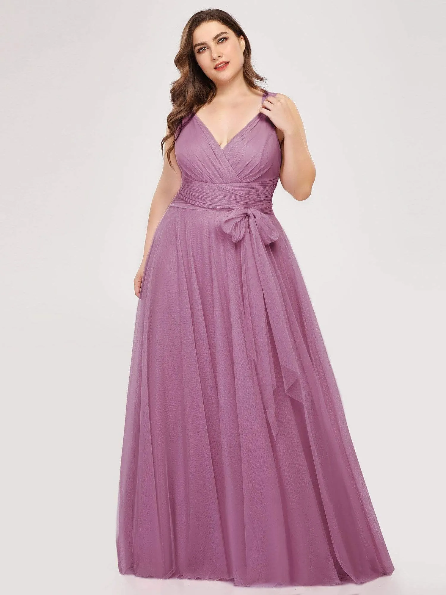 Plus Size Double V Neck Maxi Tulle Bridesmaid Dress sold by Ever Pretty product image thumbnail 3