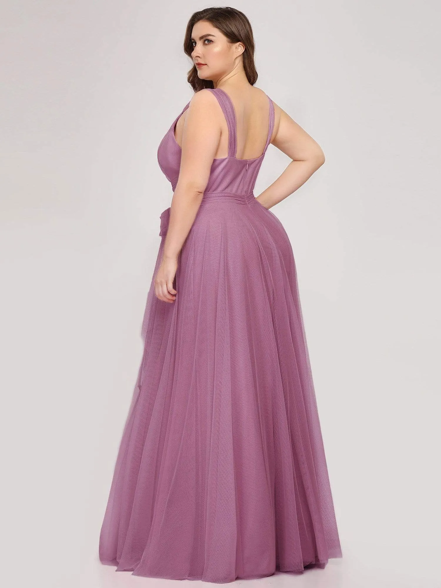 Plus Size Double V Neck Maxi Tulle Bridesmaid Dress sold by Ever Pretty product image thumbnail 4