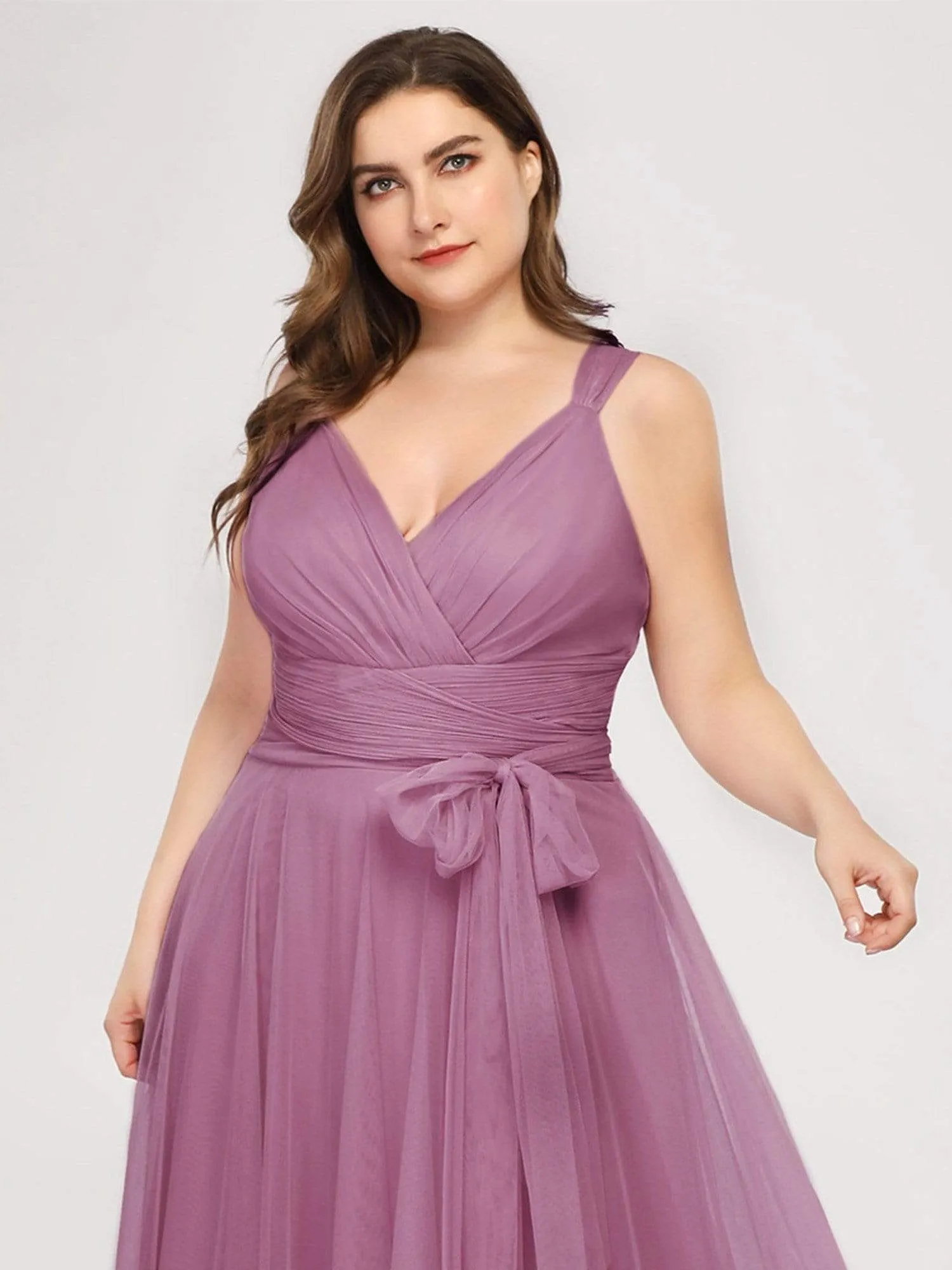Plus Size Double V Neck Maxi Tulle Bridesmaid Dress sold by Ever Pretty product image thumbnail 5