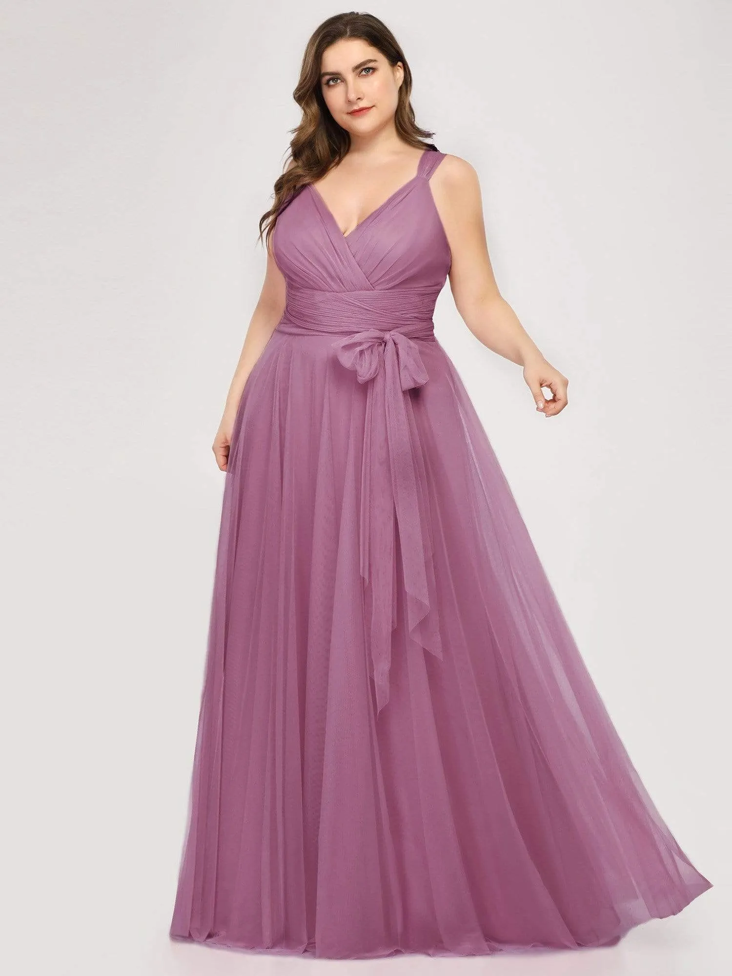 Plus Size Double V Neck Maxi Tulle Bridesmaid Dress sold by Ever Pretty product image thumbnail 2