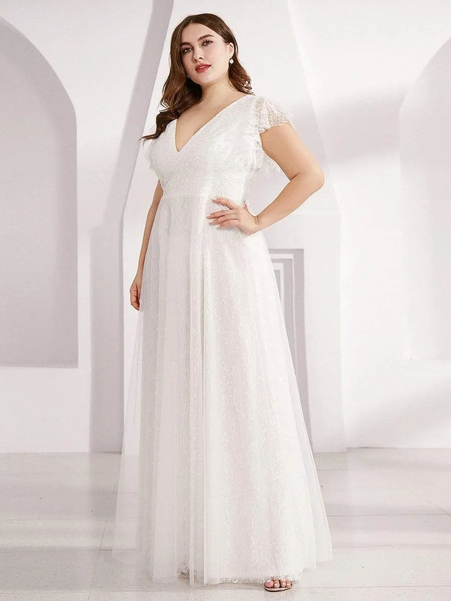 Plus Size Cap Sleeve Floral Lace Long Formal Dresses sold by Ever Pretty product image thumbnail 4