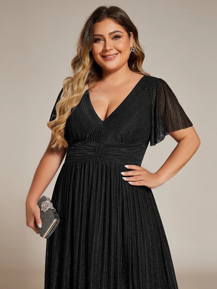 pretty DAPHNE|Plus Size V-Neck Glittery Short Sleeves Formal Evening Dress with Empire Waist sold by Ever Pretty product image thumbnail 3