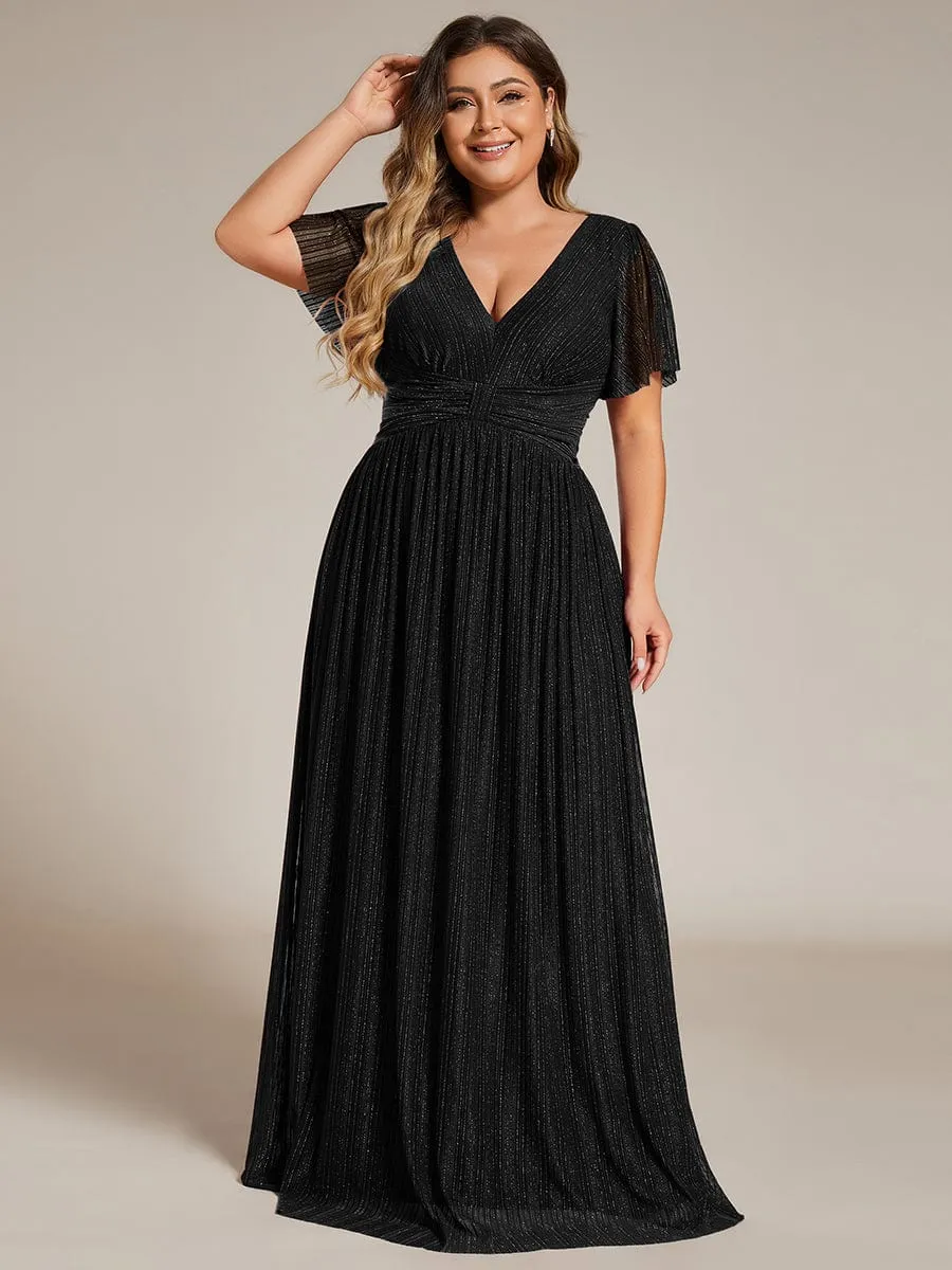 pretty DAPHNE|Plus Size V-Neck Glittery Short Sleeves Formal Evening Dress with Empire Waist sold by Ever Pretty product image thumbnail 4