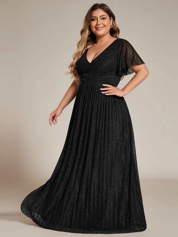 pretty DAPHNE|Plus Size V-Neck Glittery Short Sleeves Formal Evening Dress with Empire Waist sold by Ever Pretty