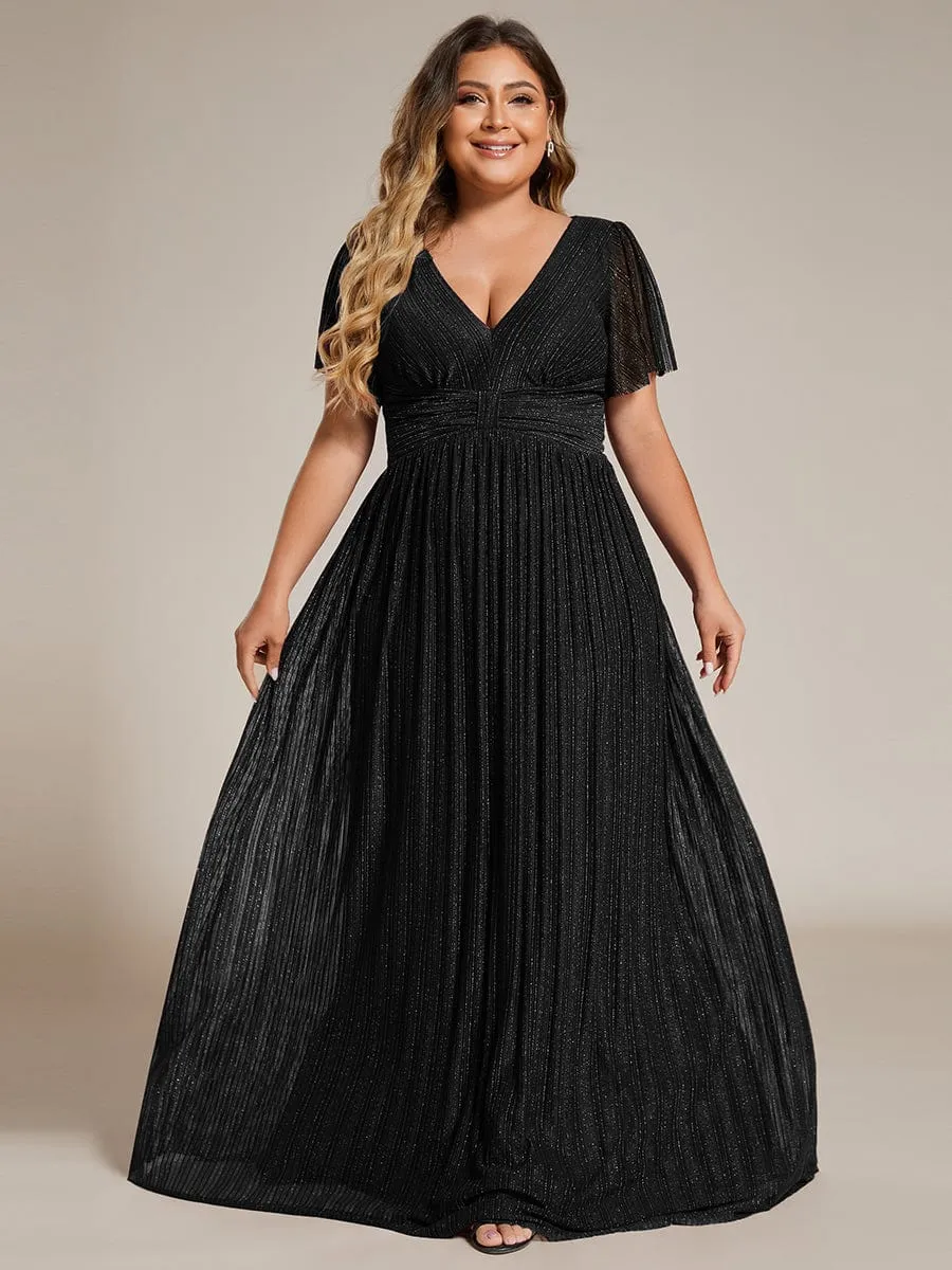 pretty DAPHNE|Plus Size V-Neck Glittery Short Sleeves Formal Evening Dress with Empire Waist sold by Ever Pretty product image thumbnail 5