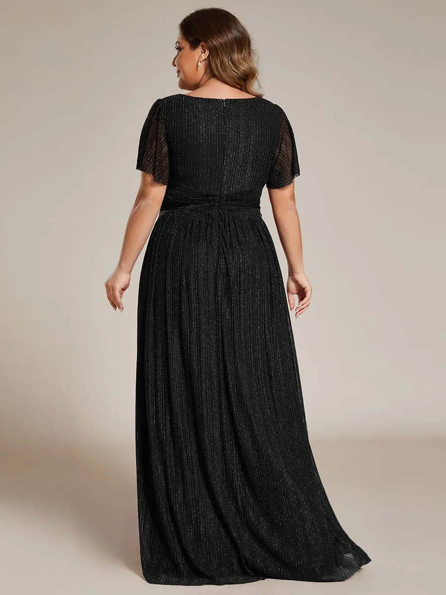 pretty DAPHNE|Plus Size V-Neck Glittery Short Sleeves Formal Evening Dress with Empire Waist sold by Ever Pretty product image thumbnail 2