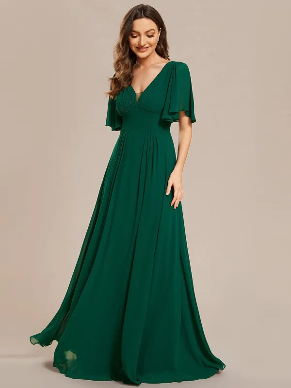 Simple Chiffon Short Sleeves Empire Waist A-Line Maxi Bridesmaid Dress sold by Ever Pretty
