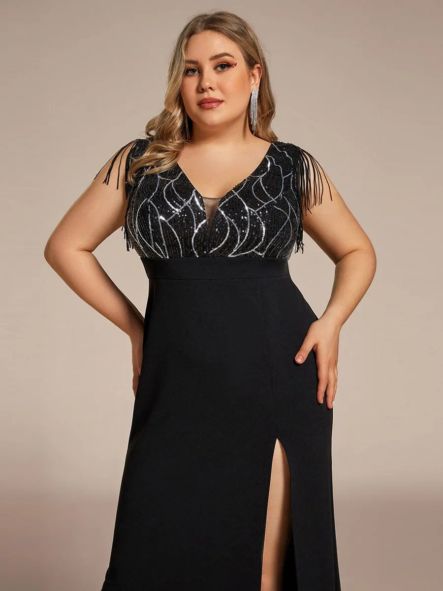 Plus Size V-Neck Front Slit Sleeveless with Tassel Mother of the Bride Dress sold by Ever Pretty product image thumbnail 3