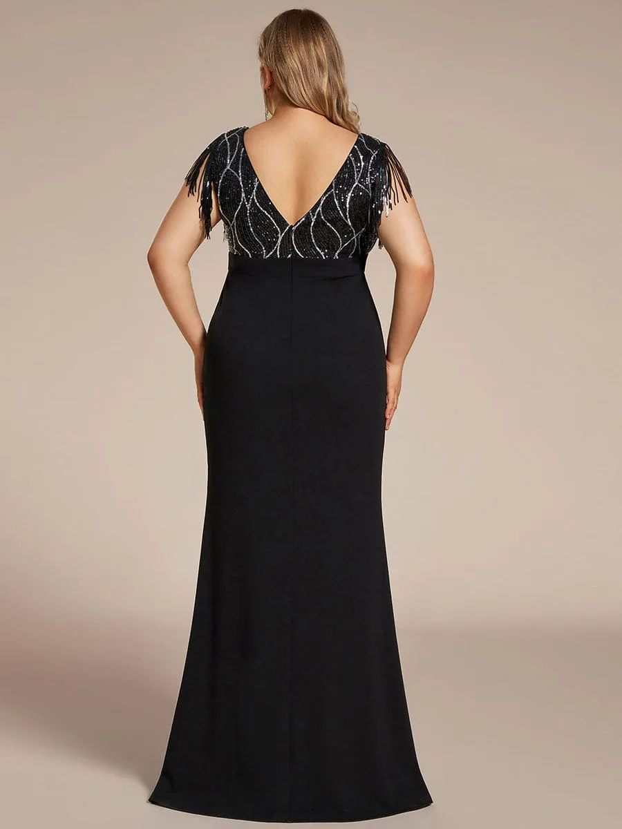 Plus Size V-Neck Front Slit Sleeveless with Tassel Mother of the Bride Dress sold by Ever Pretty product image thumbnail 2