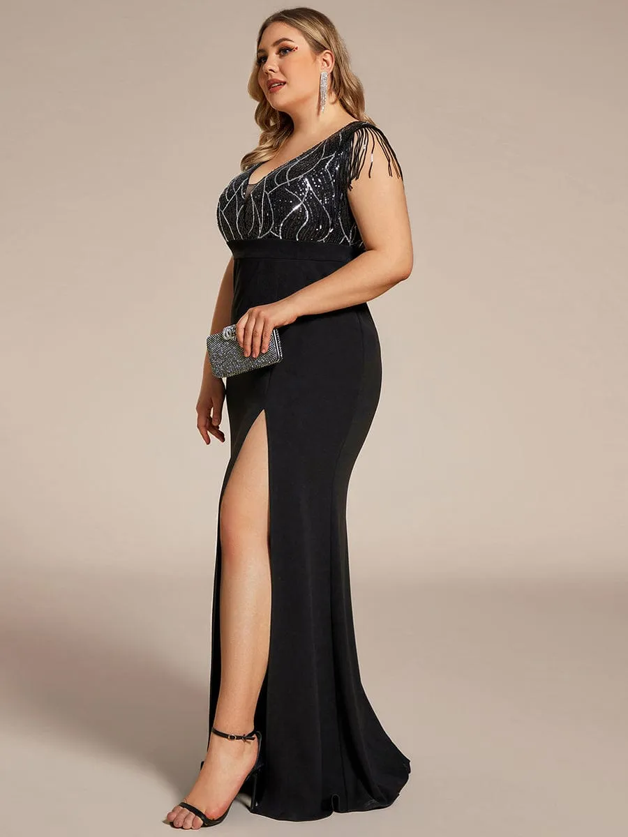 Plus Size V-Neck Front Slit Sleeveless with Tassel Mother of the Bride Dress sold by Ever Pretty product image thumbnail 5