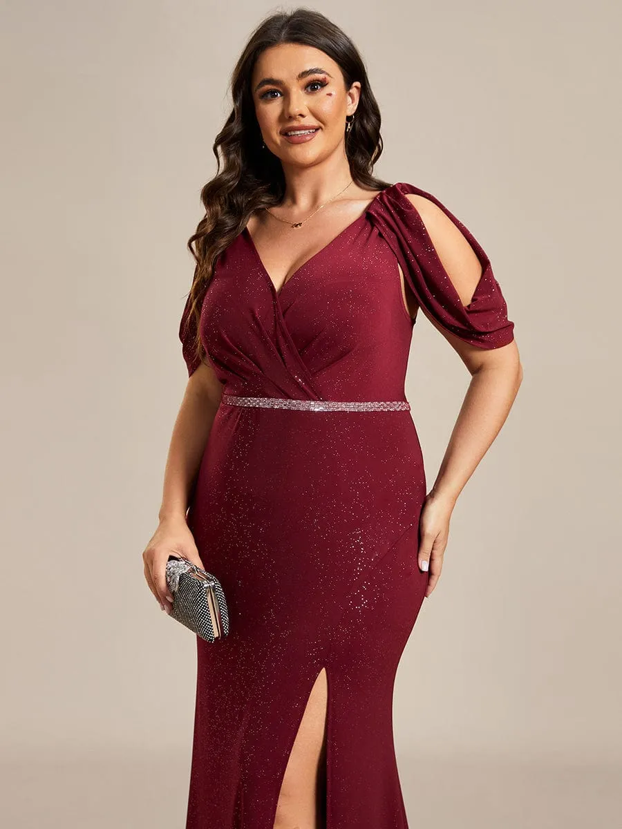 Plus Size Sparkly Glitter Cold Shoulder Shiny Belt Backless Evening Dress sold by Ever Pretty product image thumbnail 5