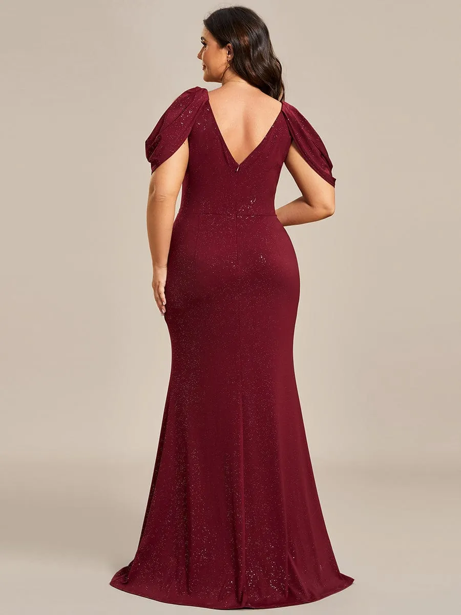 Plus Size Sparkly Glitter Cold Shoulder Shiny Belt Backless Evening Dress sold by Ever Pretty product image thumbnail 4