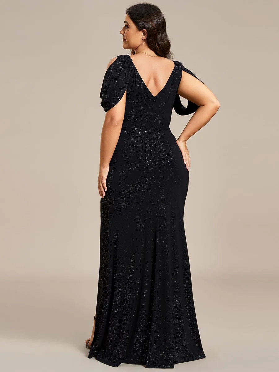Plus Size Sparkly Glitter Cold Shoulder Shiny Belt Backless Evening Dress sold by Ever Pretty product image thumbnail 2