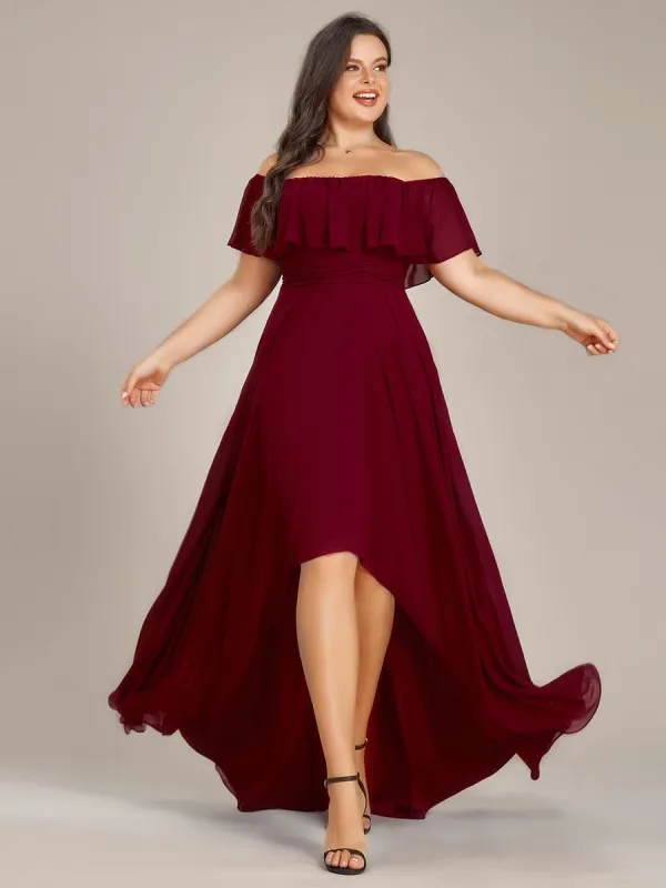 Plus Size Flowy Chiffon High-Low Off The Shoulder Bridesmaid Dress sold by Ever Pretty