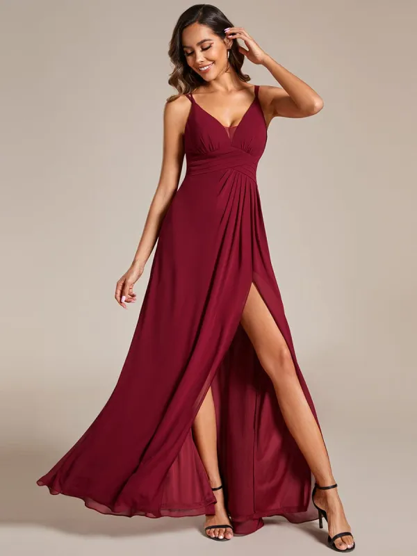 Deep V-Neck High Front Slit Spaghetti Strap Back X-Cross Bridesmaid Dress sold by Ever Pretty