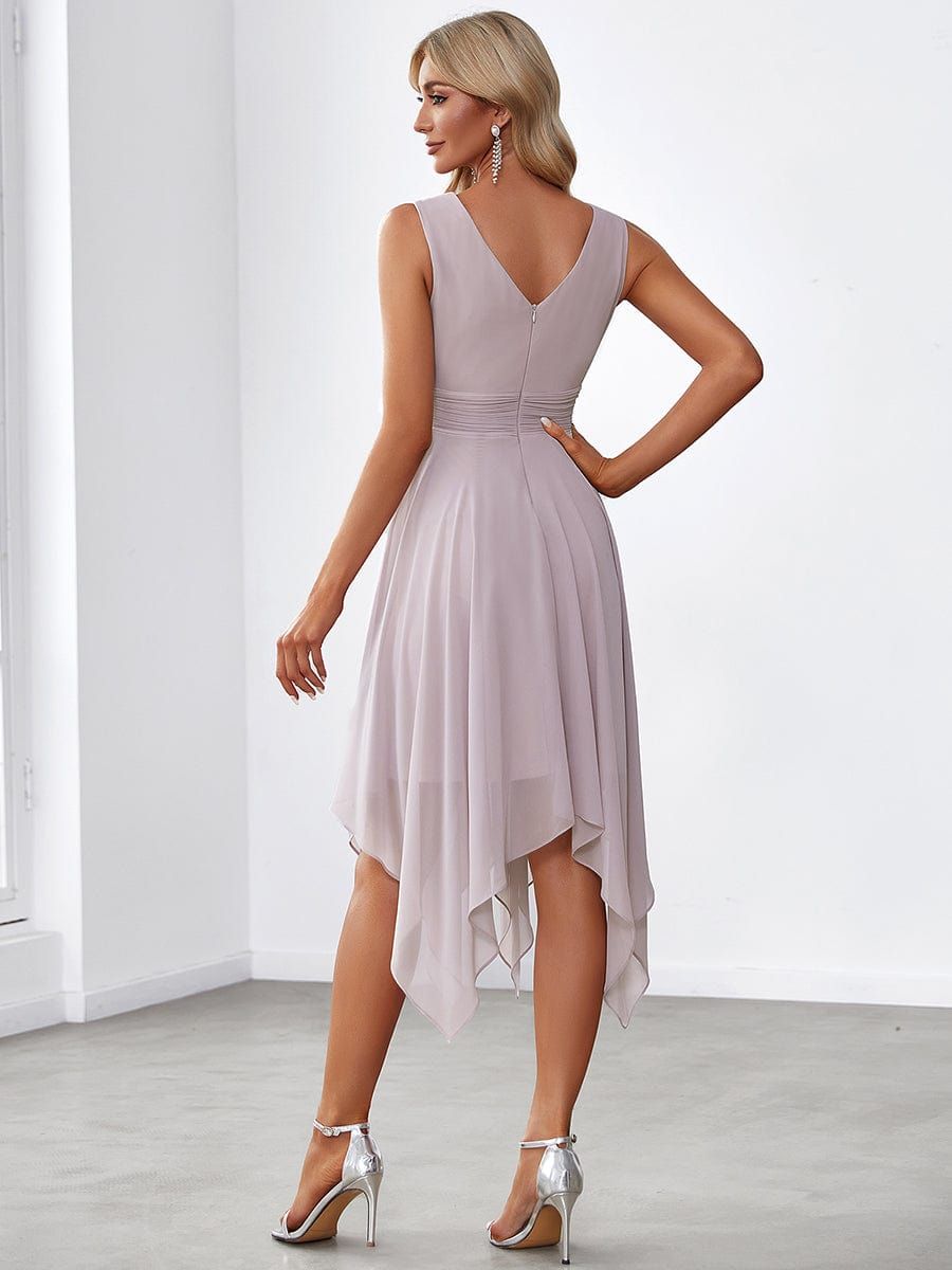 Stylish V Neck Ruched Asymmetrical Hems Midi Chiffon Bridesmaid Dress sold by Ever Pretty product image thumbnail 2