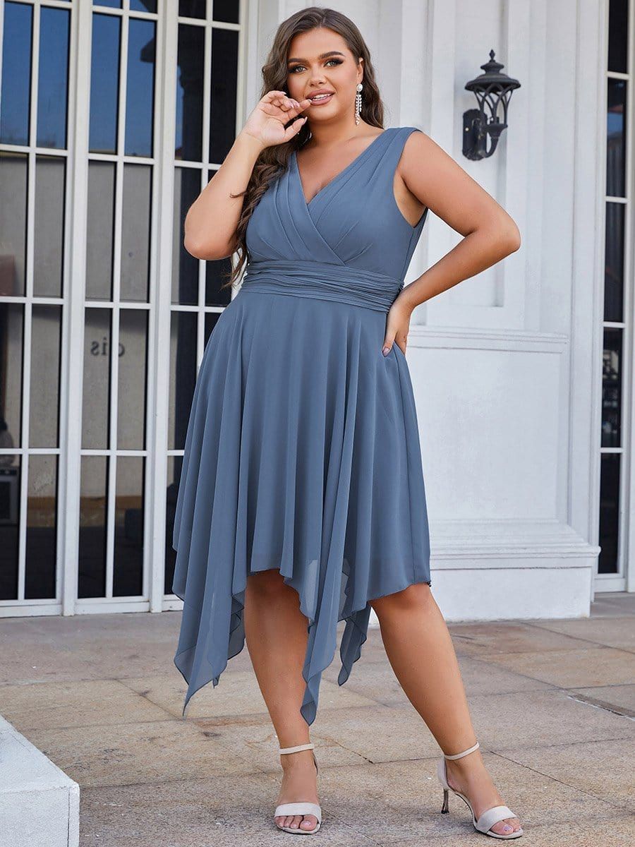 Stylish V Neck Ruched Asymmetrical Hems Midi Chiffon Bridesmaid Dress sold by Ever Pretty product image thumbnail 15