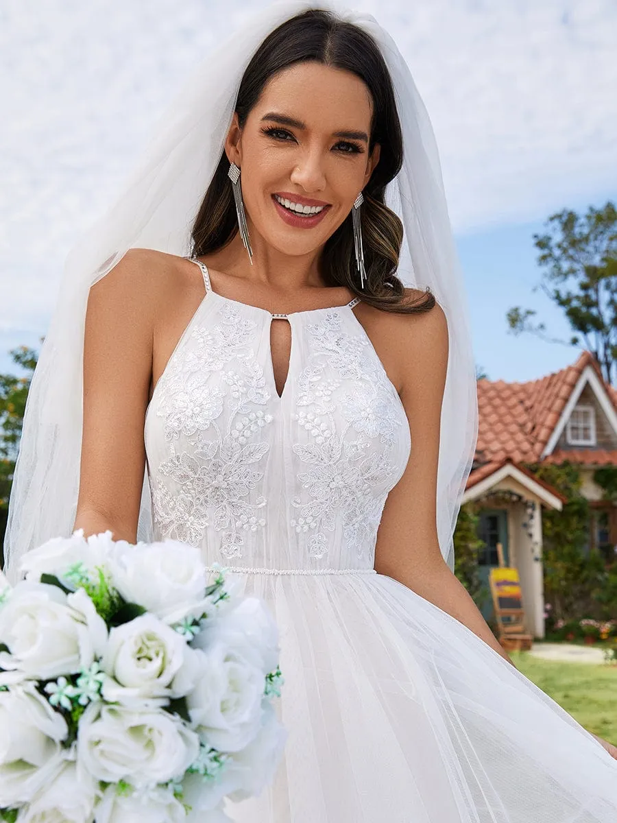 NORESSA'S BRIDE|A-Line Halter Neck Applique Wedding Dress with Tulle sold by Ever Pretty product image thumbnail 3