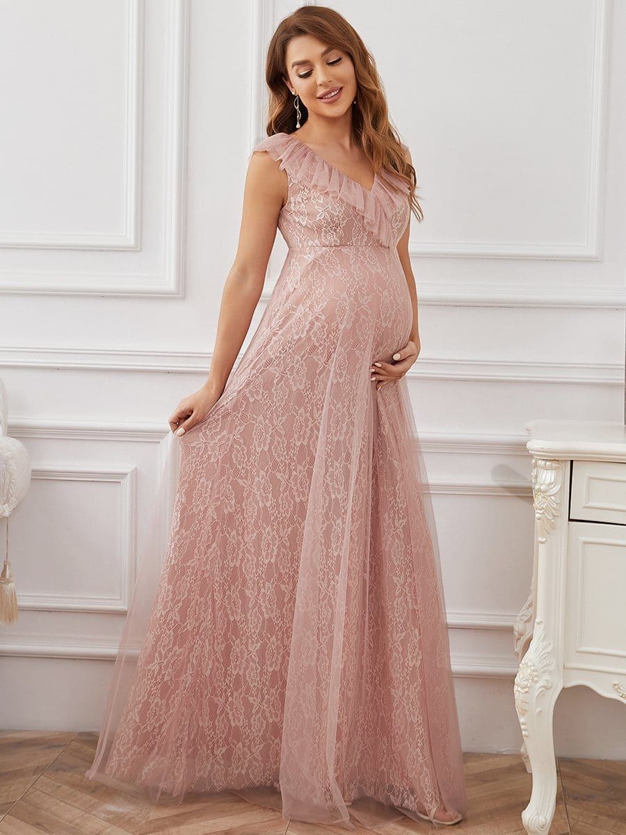 Floor Length Vintage Lace Ruffle Sleeve Maternity Dress sold by Ever Pretty product image thumbnail 4