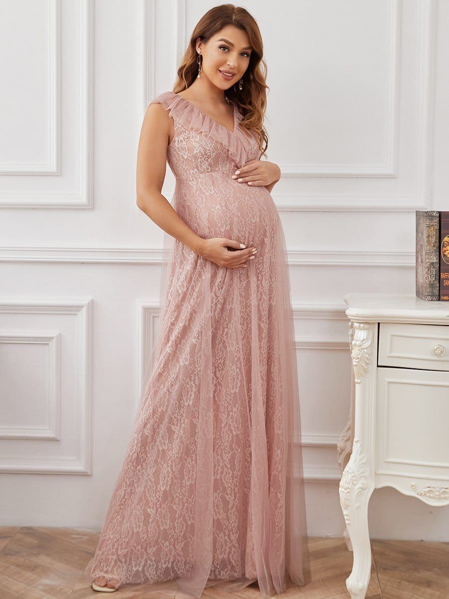 Floor Length Vintage Lace Ruffle Sleeve Maternity Dress sold by Ever Pretty product image thumbnail 5