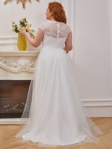 Plus Size Lace Cap Sleeves Casual Applique Outdoor  Wedding Dress sold by Ever Pretty