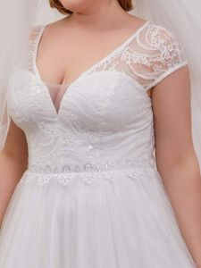Plus Size Lace Cap Sleeves Casual Applique Outdoor  Wedding Dress sold by Ever Pretty