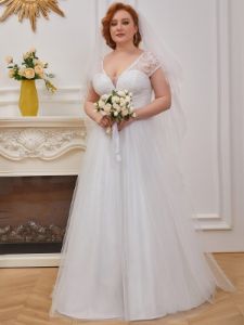 Plus Size Lace Cap Sleeves Casual Applique Outdoor  Wedding Dress sold by Ever Pretty