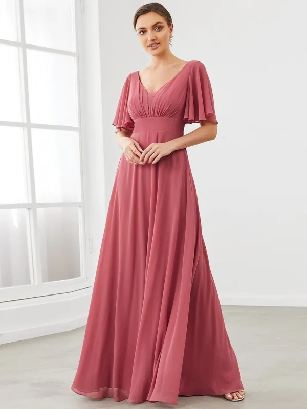 Chiffon Flutter Sleeve V-Neck Mother of the Bride Dress sold by Ever Pretty