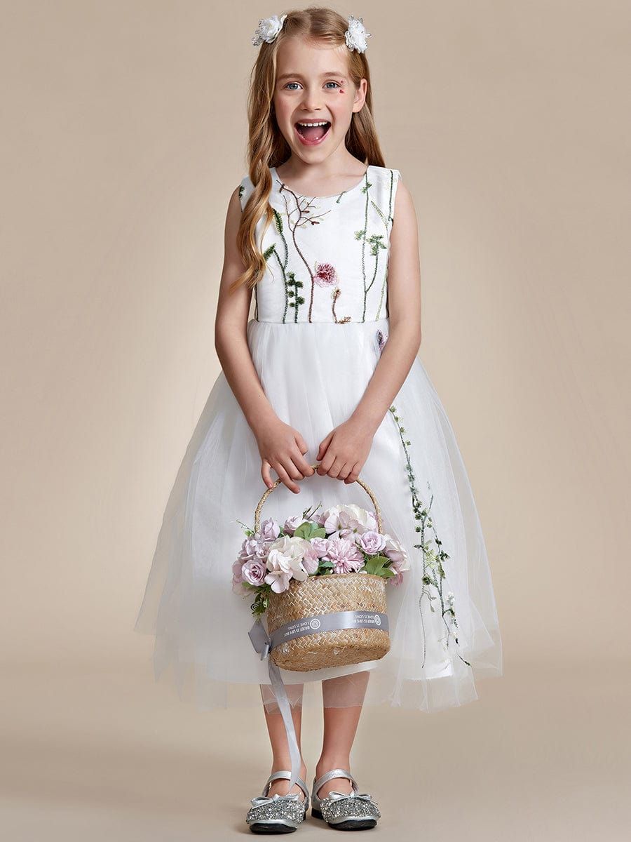 Floral Embroidered Sleeveless Flower Girl Dress with Tulle Cover sold by Ever Pretty