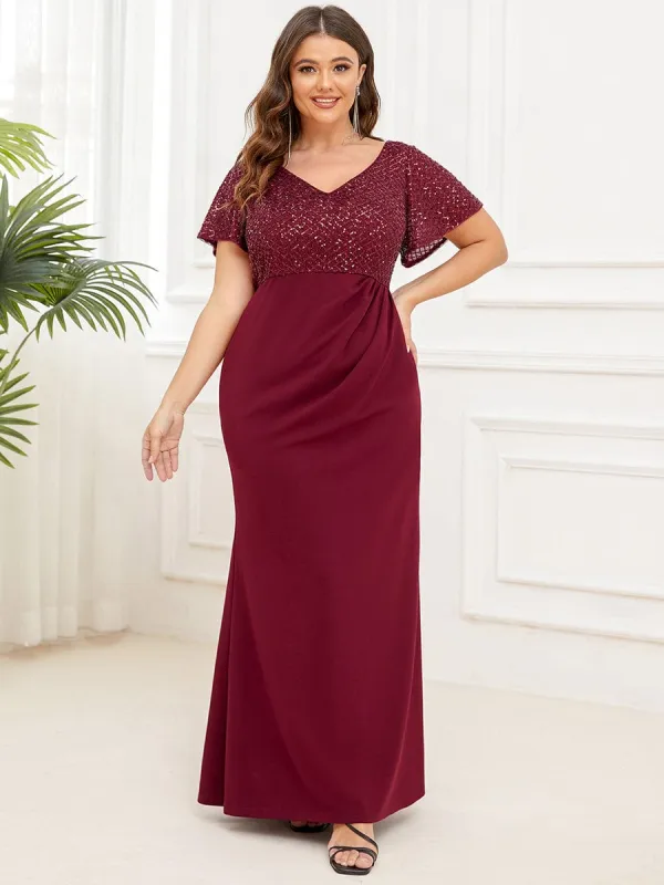 Plus Size Floor-Length Short Sleeve Sequin Mother of the Bride Dress sold by Ever Pretty