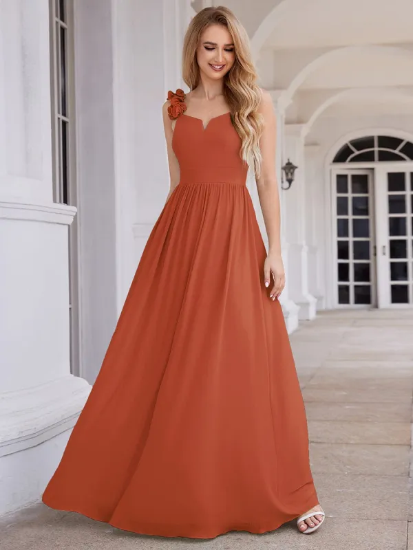 Floral Strap V-Neck Chiffon Bridesmaid Dress with A-Line Silhouette sold by Ever Pretty